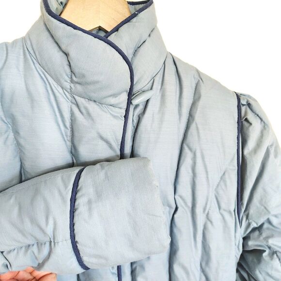 Vtg Woolrich Women's SMALL Long Puffer Coat Quilted Blue 80s 90s Retro Pastel - Picture 4 of 16
